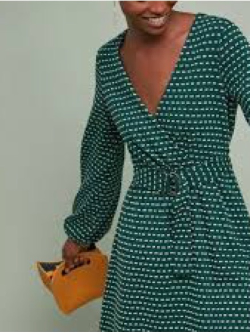 Anthropologie Green Woven Dot Wrap Dress with Belt